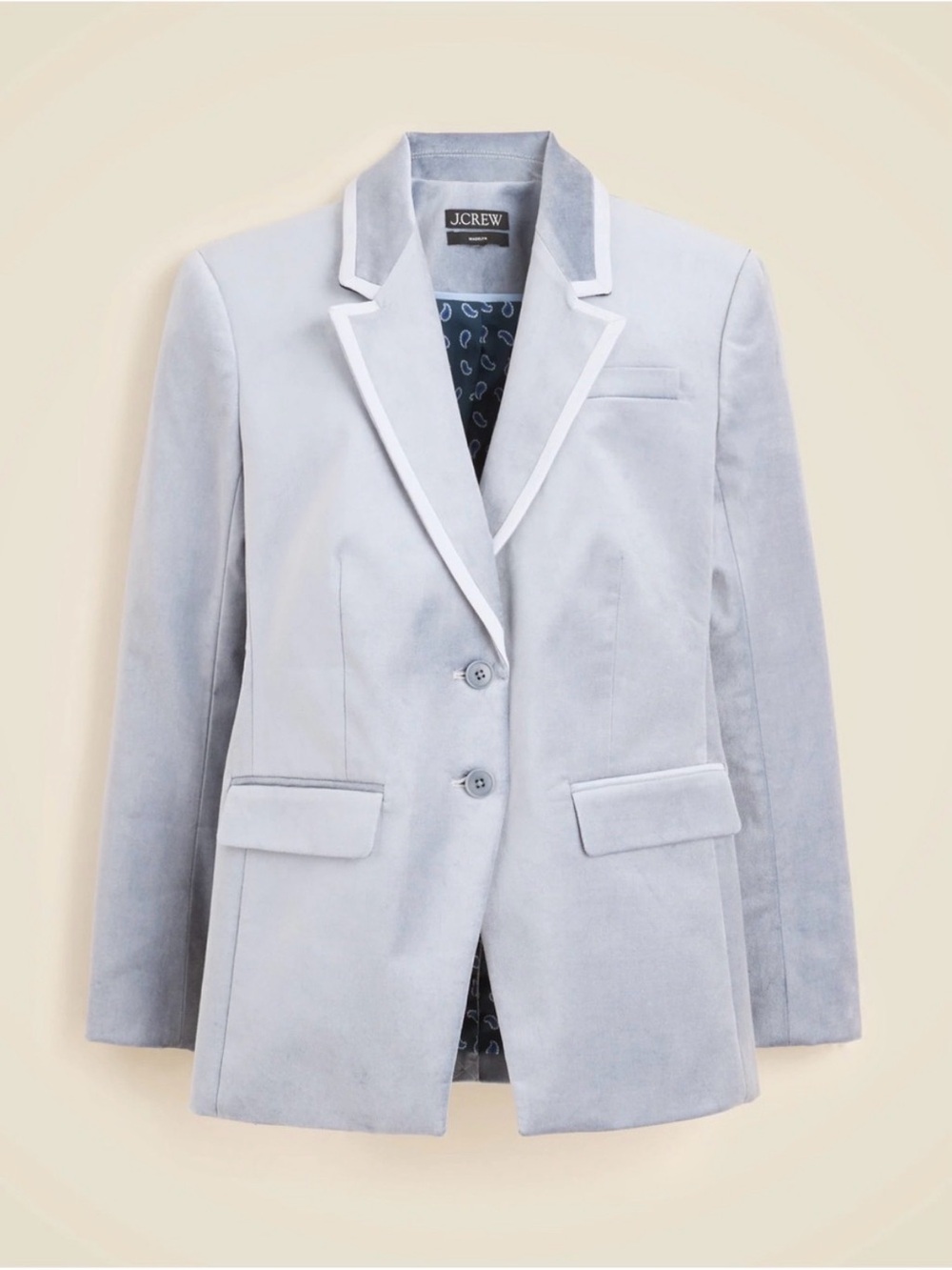 J. Crew Gray Velvet Two-Piece Blazer and Pant Suit with Contrast Trim